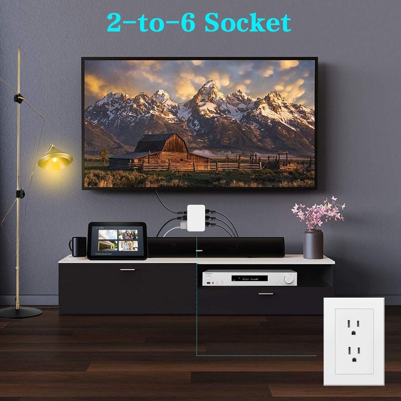FiiMan 6 Outlet Wall Adapter, UL Listed 3-Prong Grounded Outlet to The Side, Wall Plug Side Access Adapter, 6 Way Outlet Extender Tap, White (2) - Image 4
